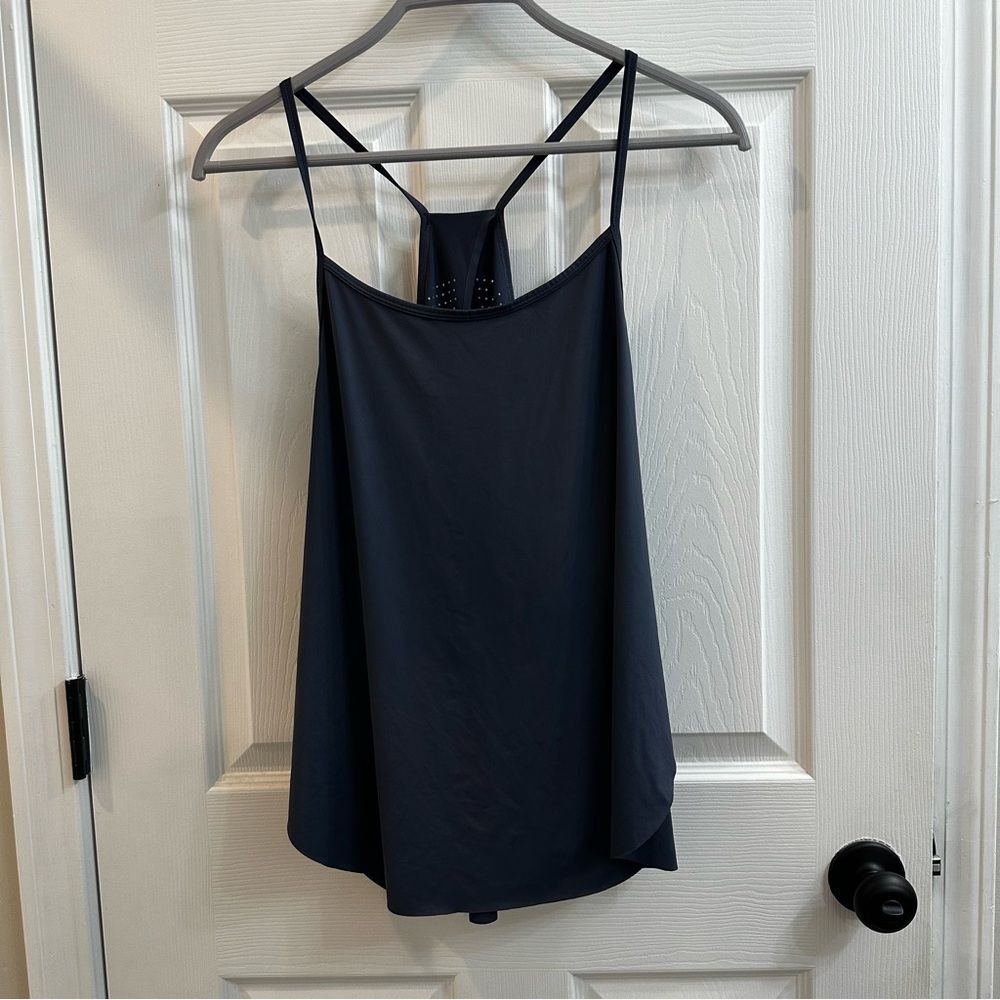 Zella Women Strappy Back Workout Tank navy Laser Cut Dots Design Athletic sz XL